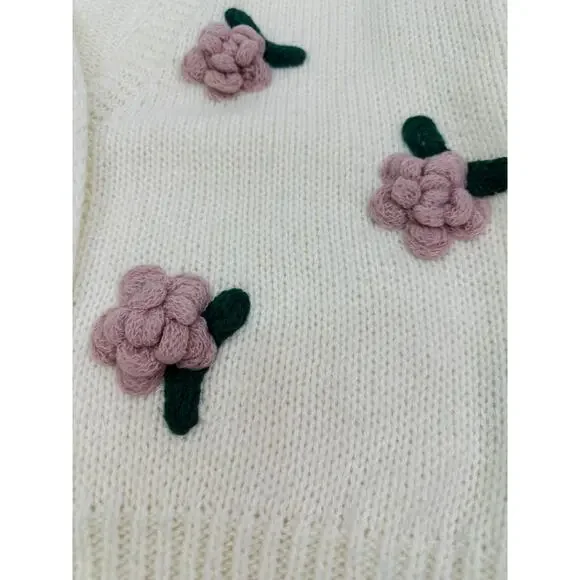 Luna Ivy Ivory Rose Crochet Cardigan Sweater Womens Medium - Picture 4 of 9